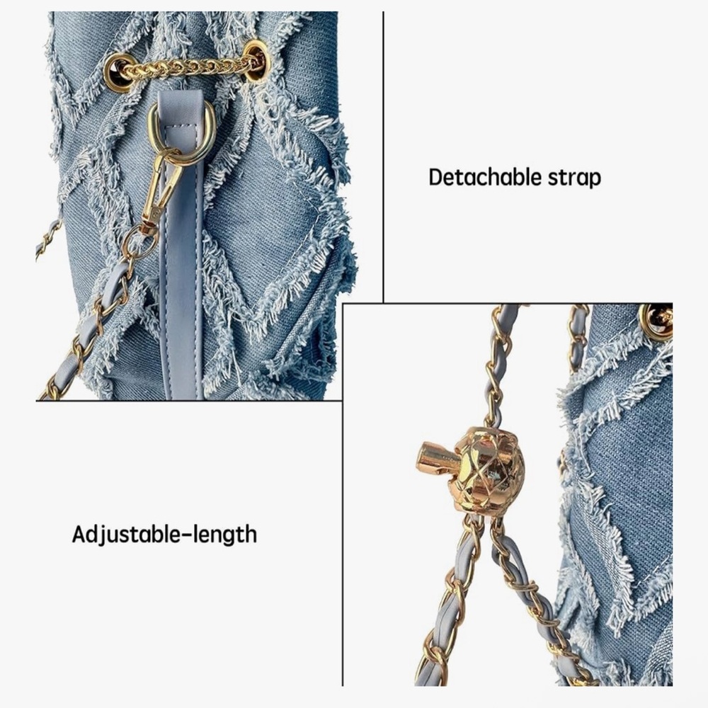 🆕 Vintage Denim Shoulder Bag for Women with Chain Strap Retro Crossbody Bag - Picture 4 of 9